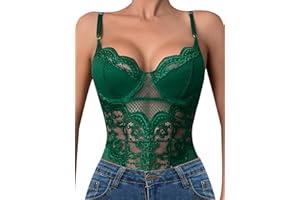 popiv Women Lace Corset Bodysuit Sexy Going Out Tops One Piece Mesh Teddy Lingerie Snap Crotch