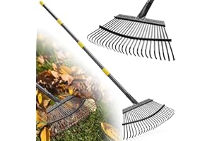 LILYVANE Garden Rake for Leaves: 18” Wide Metal Leaf Rake, 65” Long Adjustable Handle, Heavy Duty 25 Teeth, Fast Kids Women Large Lawn Yard Garden Leaf Cleanup Gardening Rakes: Grass,Debris,Pine Needles Pick