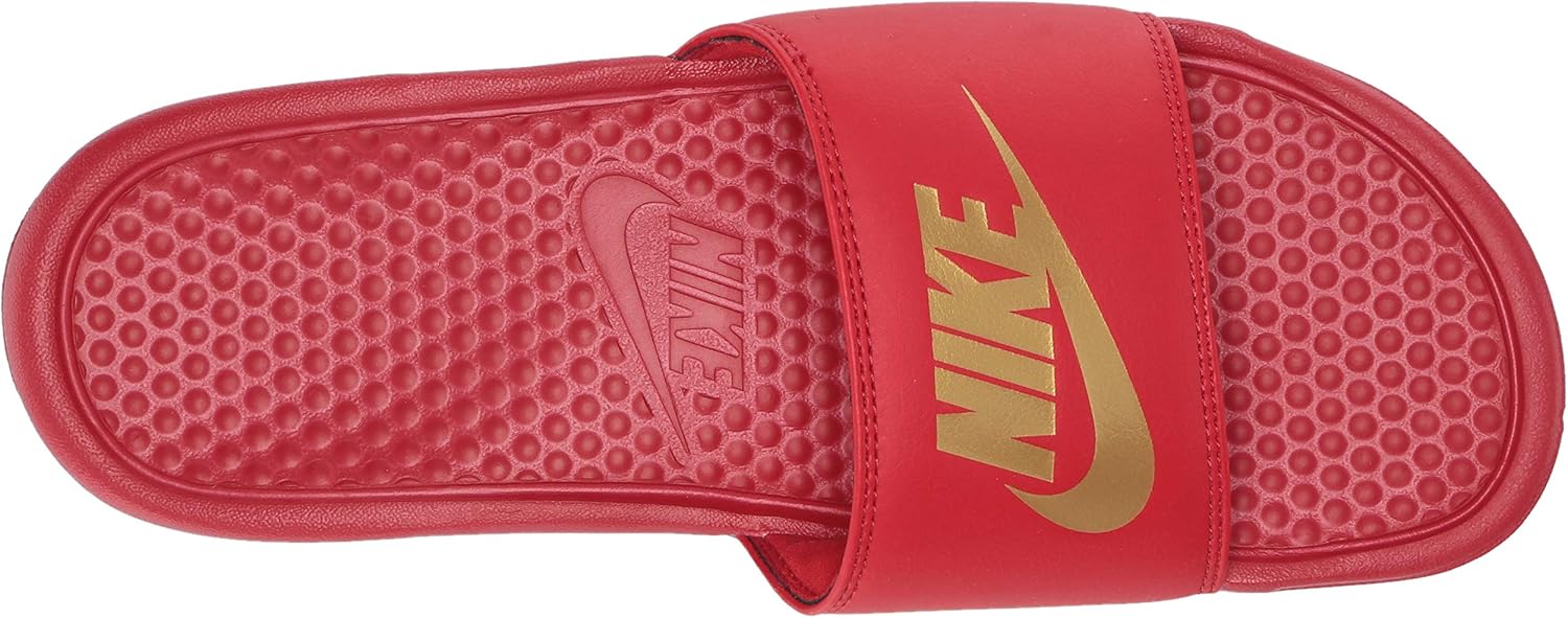 nike maroon slides with gold check