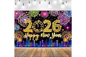 HIPARTY Upgraded, Ideal New Years Eve Party Supplies 2026, 100D Premium Happy New Year Backdrop Banner, Large 72x44in (Classic City Fireworks Style Design) HQ Fabric, HD Printing, Perfect for NYE Decorations