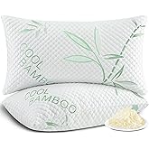 DGPEAR Shredded Memory Foam Pillows, Cooling Pillows Queen Size Set of 2 Adjustable Firm Bamboo Bed Pillows for Hot, Side, Back and Stomach Sleepers