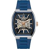 Bulova Maquina Automatic Blue Dial Blue Rubber Strap Watch 40mm - 98A318