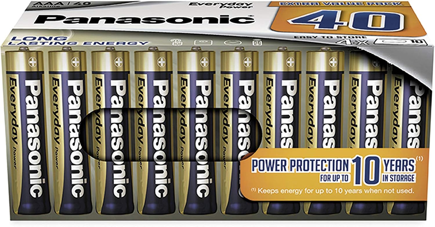 Panasonic EVERYDAY POWER AAA batteries, pack of 40 alkaline batteries, AAA, Micro, LR03, 1.5V, 100% cardboard