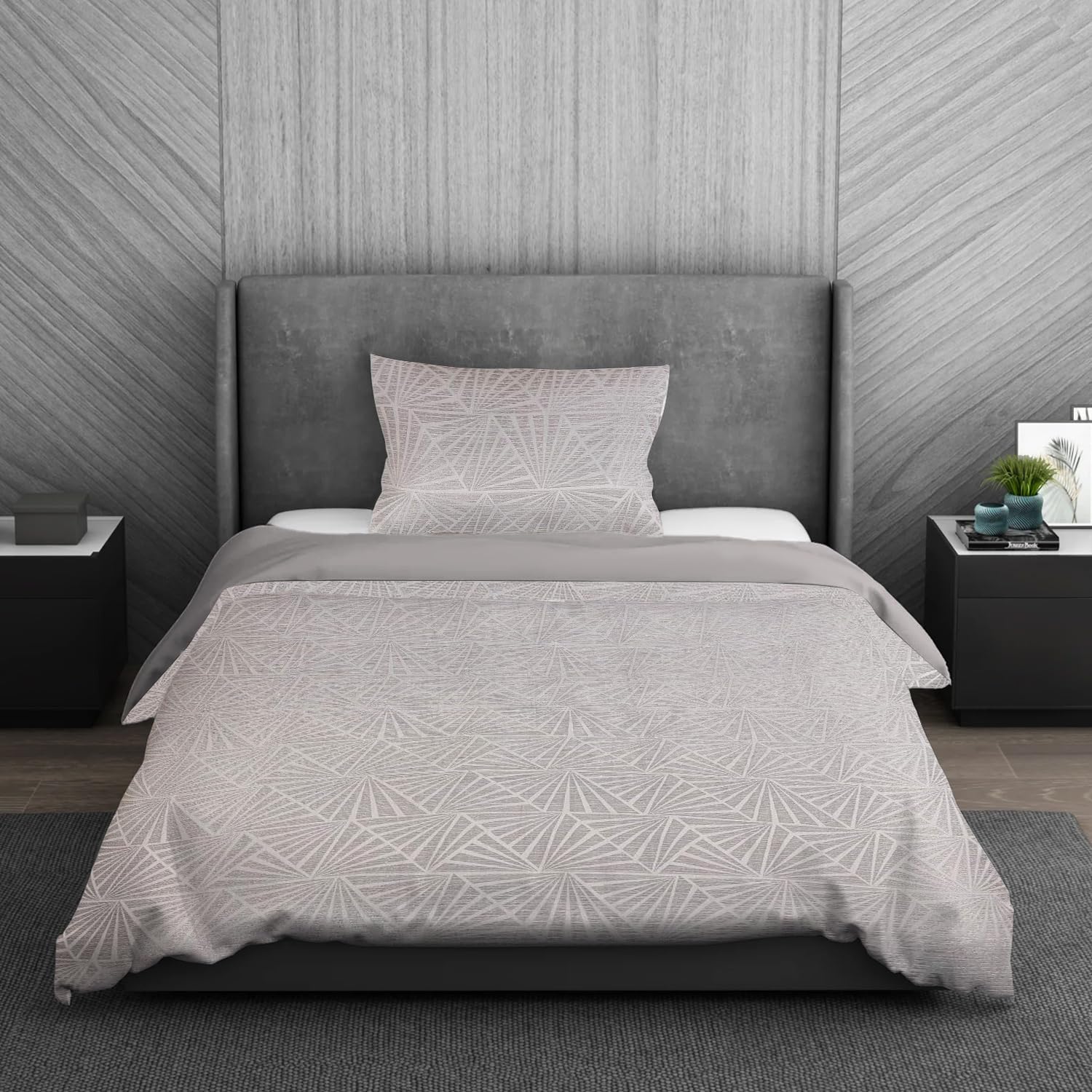 Sleepdown Super Soft Geometric Luxury Lurex Jacquard Ivory Deco Easy Care Cosy Duvet Cover Quilt Bedding Set with Pillowcase - Single (135cm x 200cm) 5056242801344