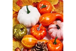 POXIAON 88 pcs Halloween Party Decorations Indoor Set for Office Thansgiving Artificial Pumpkins Decor Kit with Decor Pumpkins Acorns Pinecone Fall Leaves and Red Berries