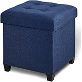 FIMIVIBI 17.7" Ottoman with Storage, Square Storage Ottoman for Dorm, Linen Ottomans with Legs for Living Room, Bedroom, Blue