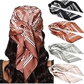 AWAYTR 27.5” Silk Satin Square Head Scarf - 4PCS Satin Head Scarves for Women Hair Kerchief Bandanas Sleeping Head Wraps