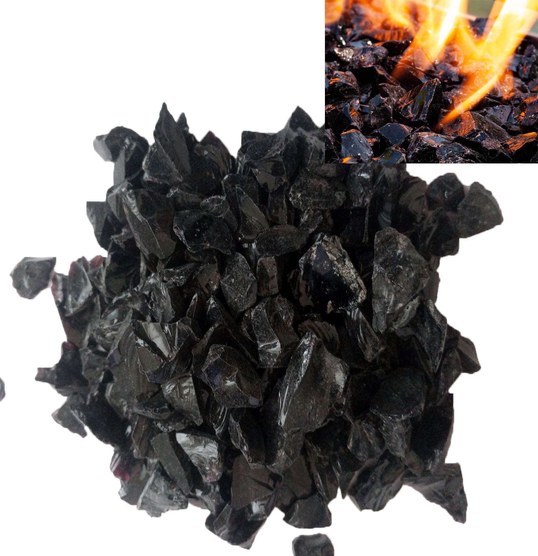 Firebrand Direct Black Fire Glass 1kg (2.2lb) - For Fire Pits, Gas Fires And Ethanol Burners. Sparkling Heat Resistant Glass