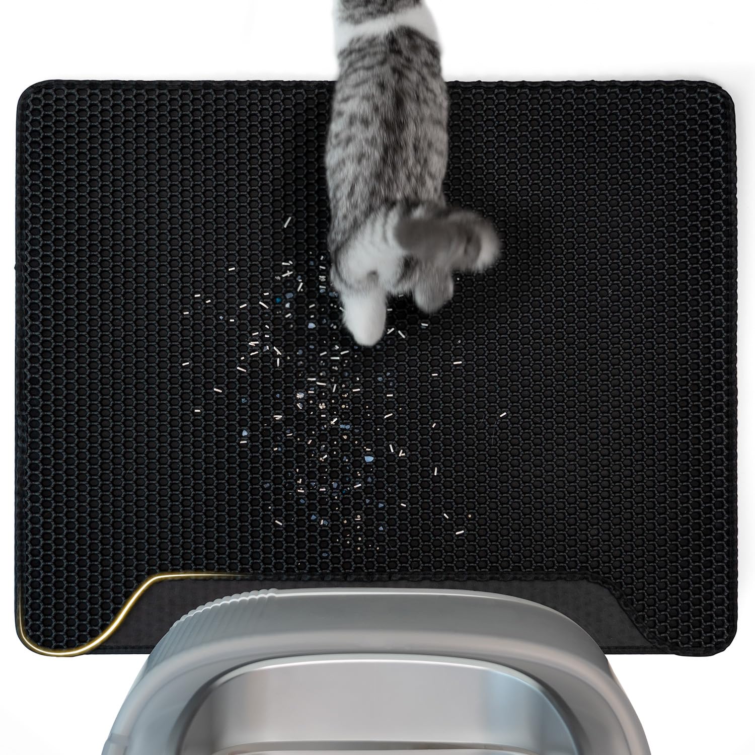 Conlun Cat Litter Mat Waterproof,Honeycomb Double Layer Design, Urine and Waterproof Material, Cat Litter Tray Mat 76x61 cm,Black