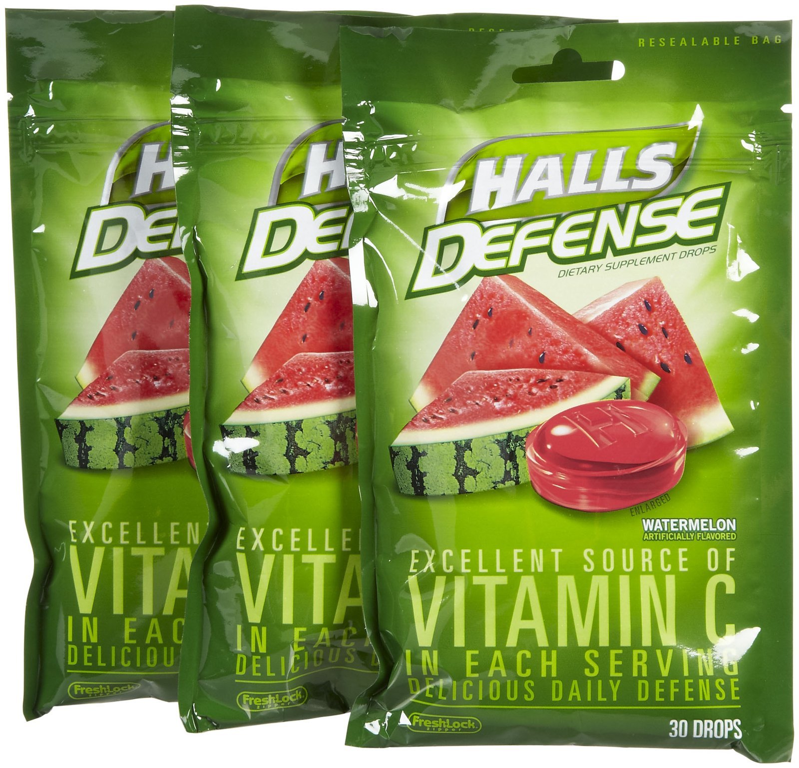 Halls Cough Drops Defense Vitamin C Watermelon 30 Ct (pack
