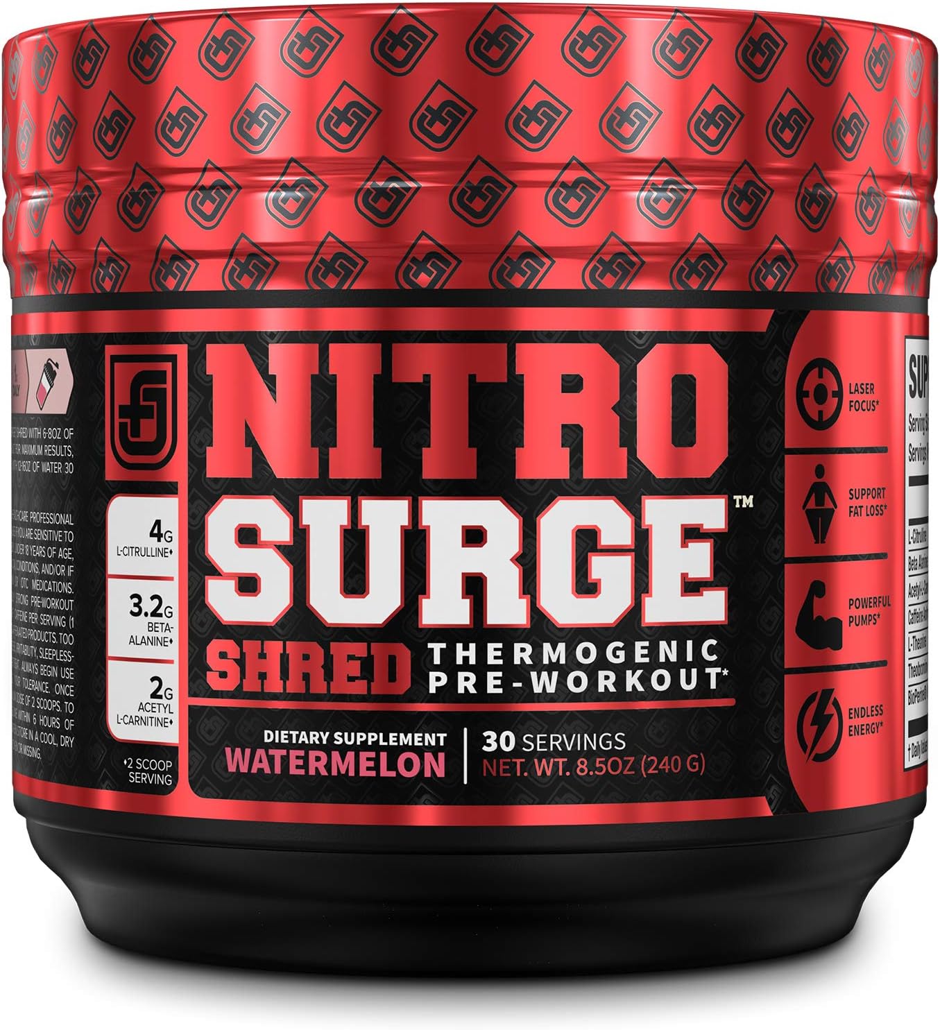 NITROSURGE Shred Pre Workout Supplement - Energy Booster, Instant Strength Gains, Sharp Focus, Powerful Pumps - Nitric Oxide Booster & PreWorkout Powder - 30Sv, Lemon Lime: Health & Personal Care