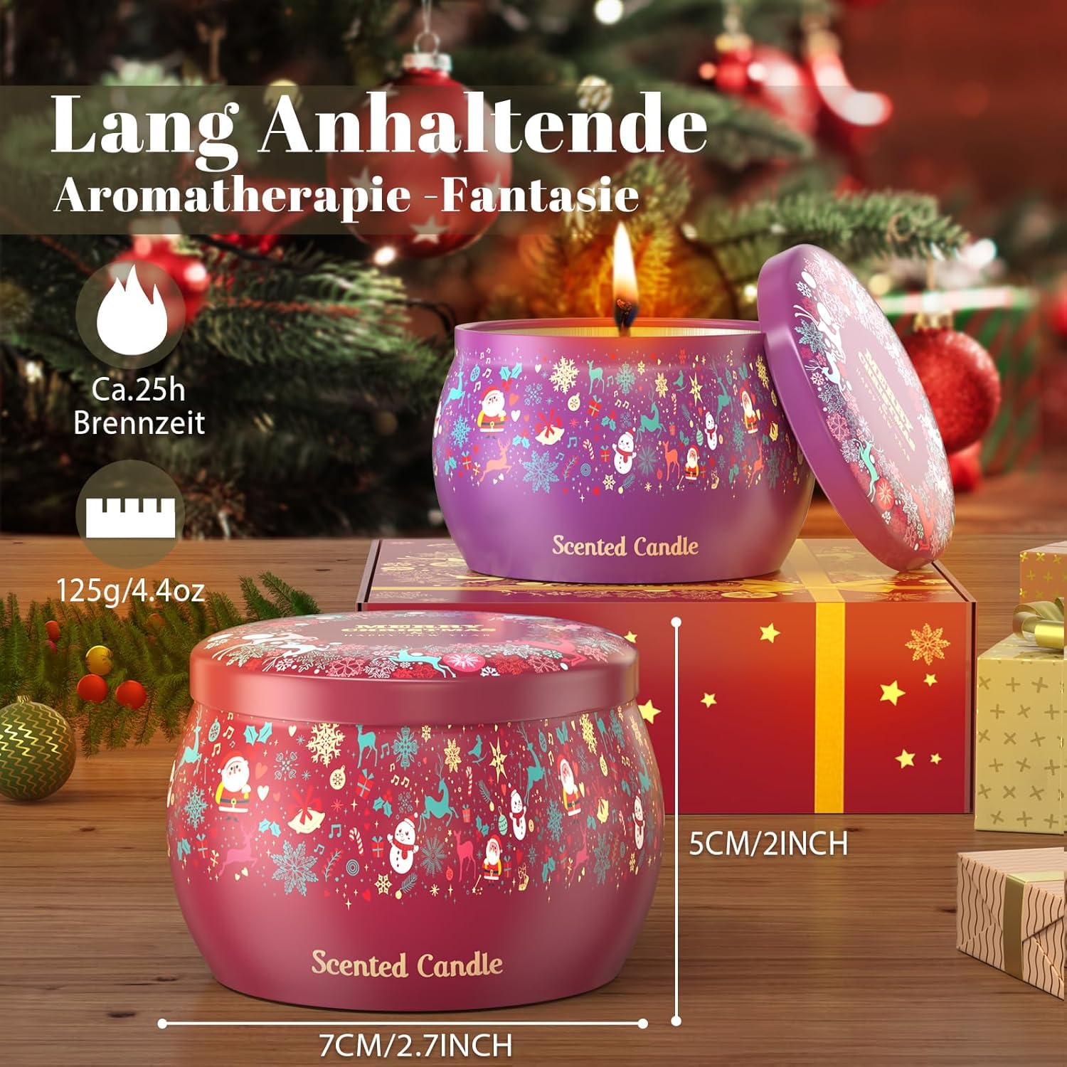 Scented Candles Gift Set, 4 Pack Christmas Aromatherapy Candles Gift Set for Women, 4.4 Oz Natural Soy Wax Candles Gift Sets for Christmas, Valentine