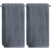 Artoid Mode 2 Pcs Grey 3D Arched Stripes Jacquard Hand Towels for Bathroom, 100% Cotton Soft Absorbent Bathroom Decor Towels, 13.7 x 29.5 Inch