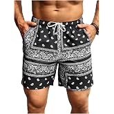 Floerns Men's Boho Paisley Graphic Print Drawstring Waist Essentials Summer Bandana Shorts with Pocket