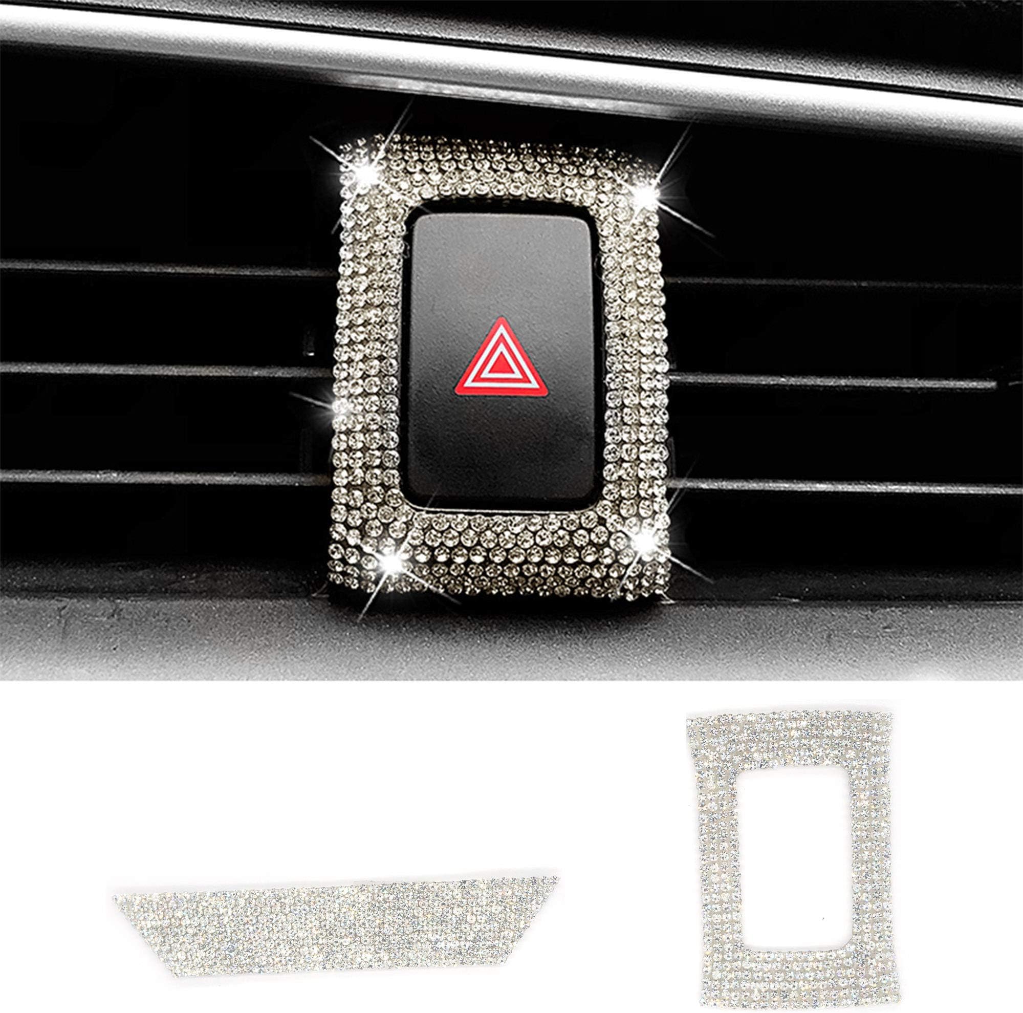 TopDallHazard Light Storage Box Bling Crystal Accessory Interior Sticker Compatible for Honda Civic