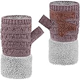 Jökulríki Women's Fingerless Mittens Warm Knit Half Finger Gloves Fleece Lined Winter Mitts