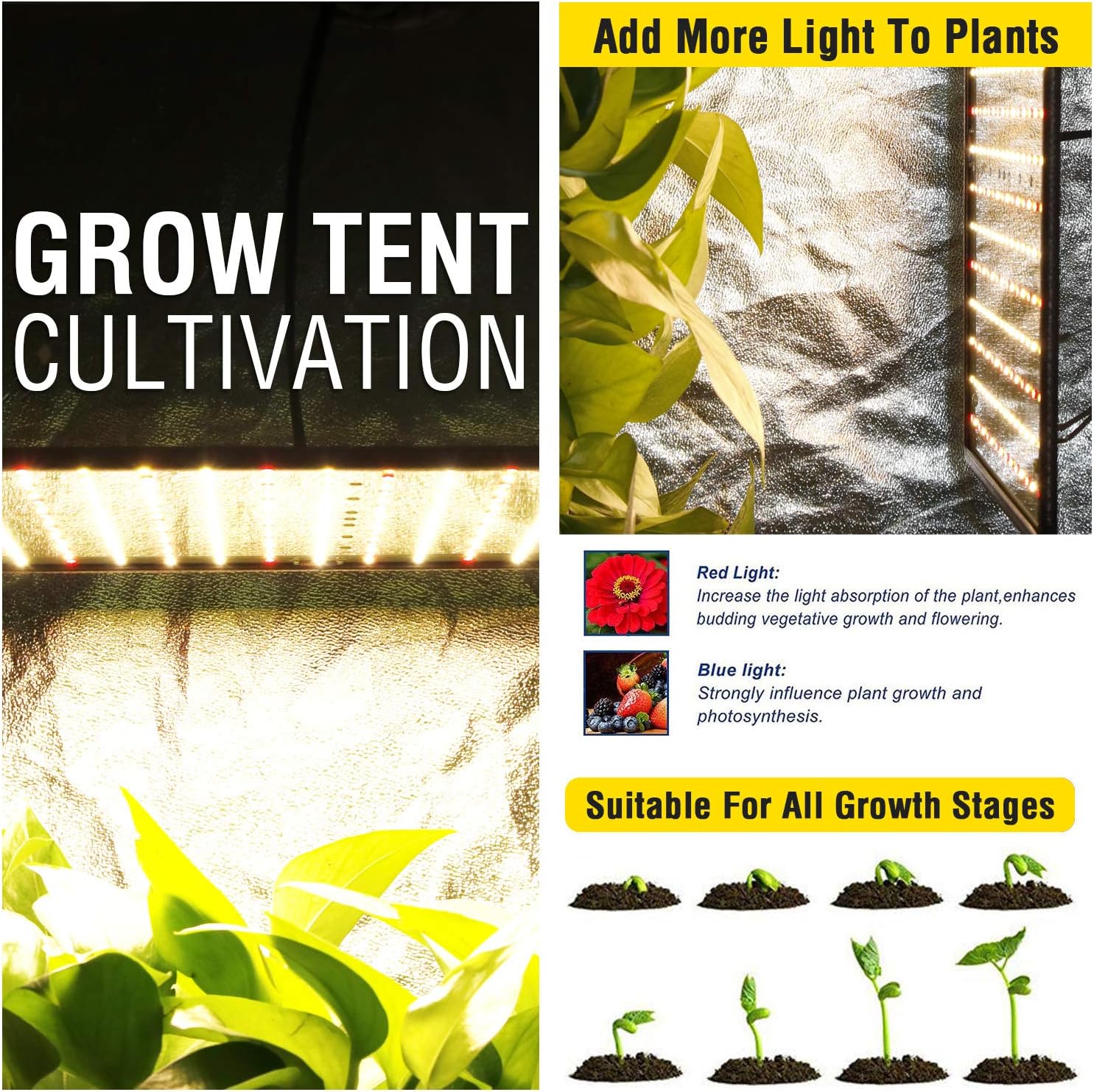 SEAMETAL 2-Pack LED Grow Lights Full Spectrum, 45W Plant Growing Lamp with Red Spectrum for Indoor Cultivation, Greenhouse, Seedling, Hydroponics, Horticultural: Home Improvement