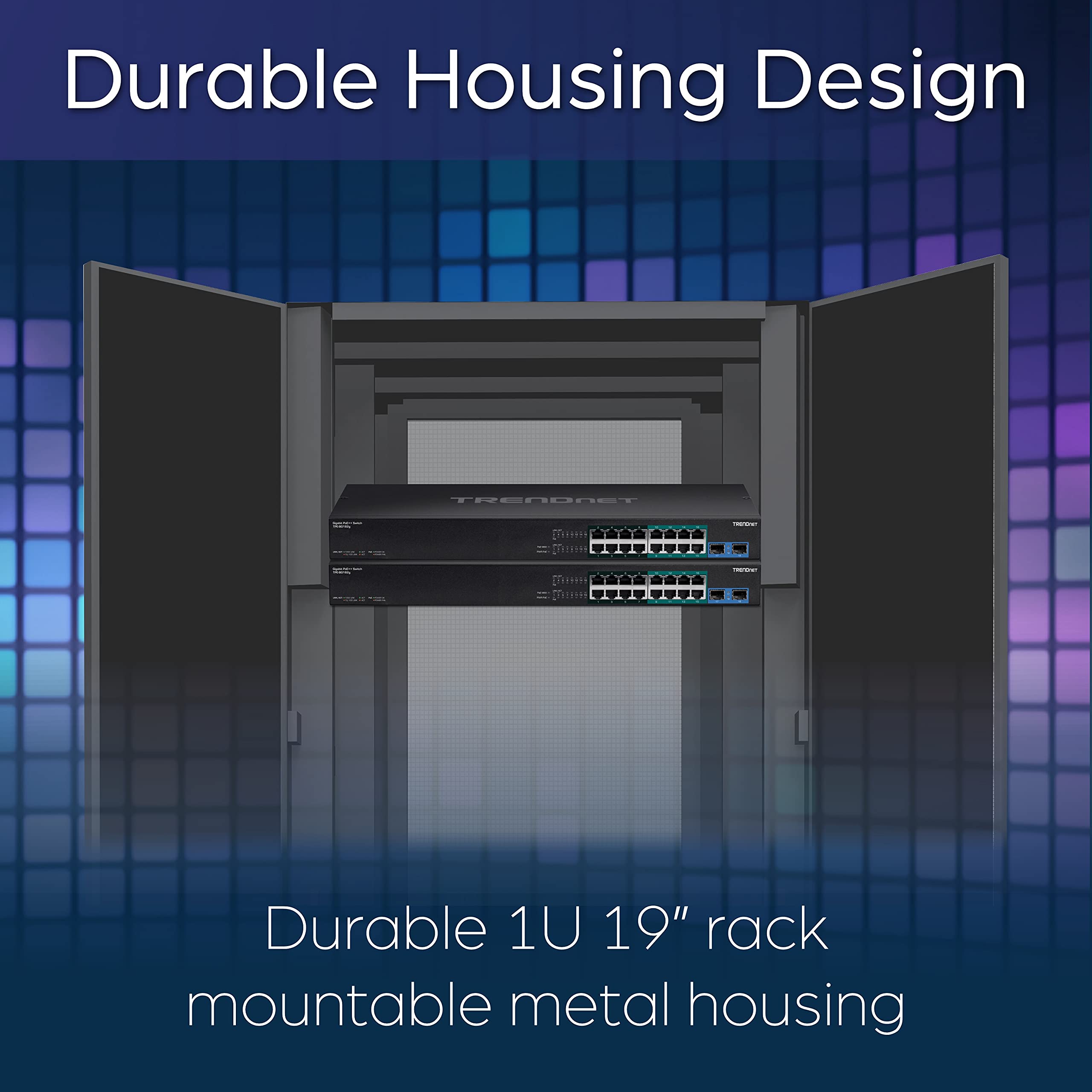 TRENDnet TPE-BG182g, 18-Port Gigabit 440W 4PPoE Switch with 8 x 95W 4PPoE Ports, 8 x 30W PoE+ Ports, 2 xGigabit SFP Slots,440W PoE Budget, 1U 19” Rack Mountable,Lifetime Protection