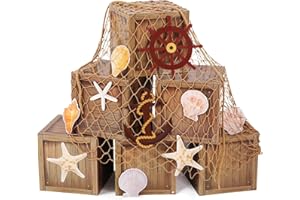JELLYARCH 18 Pcs Pirate Party Decorations Imitation Wooden Box Fishing Net Car Trunk or Treat Decor Ocean or Pirate Party Favors Adventure Birthday Photo Booth Props(Wood)
