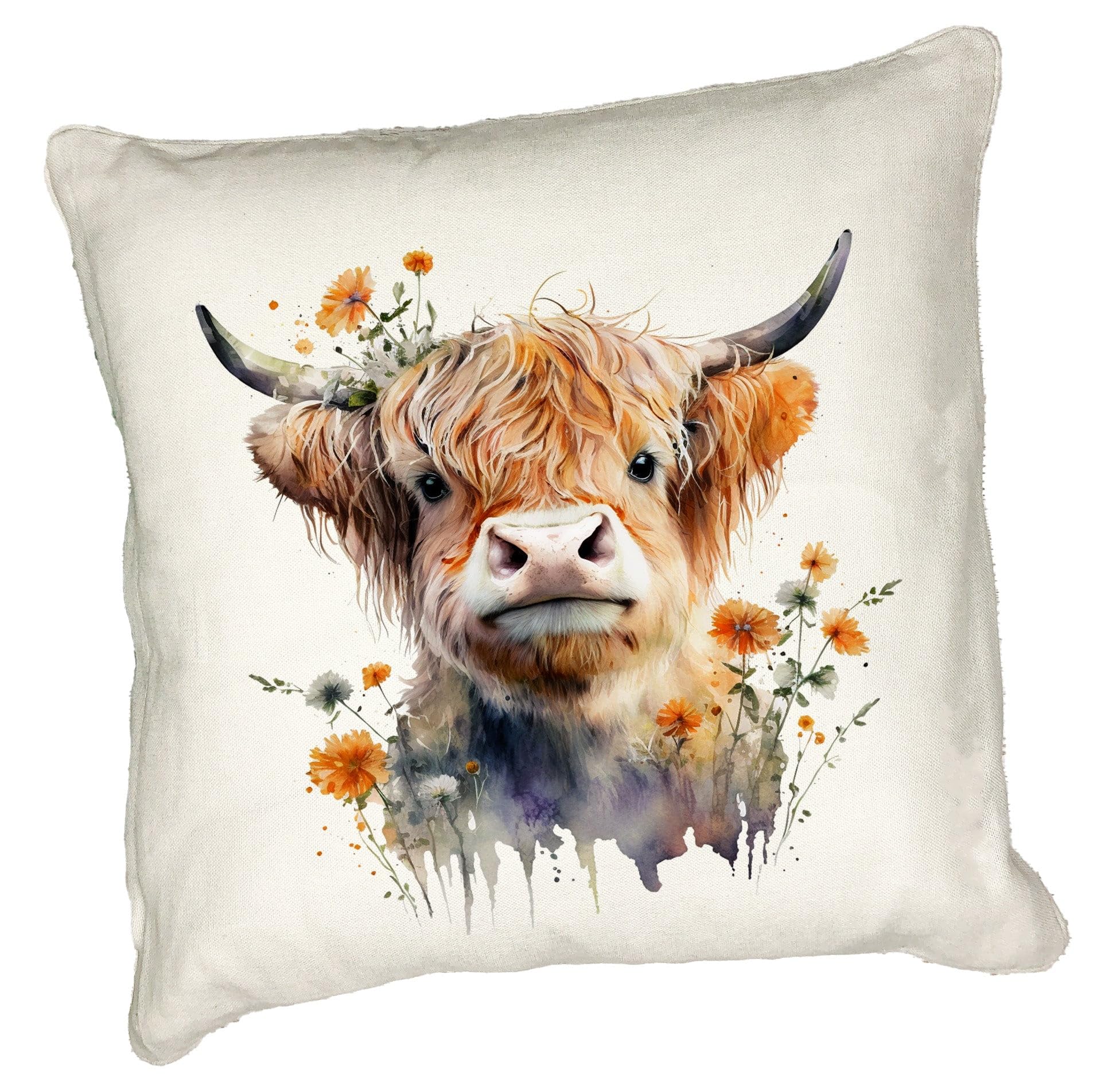 Anonymous Gifting Highland Cow Printed Cushion Cover - 40x40cm - Linen style - Cow 5