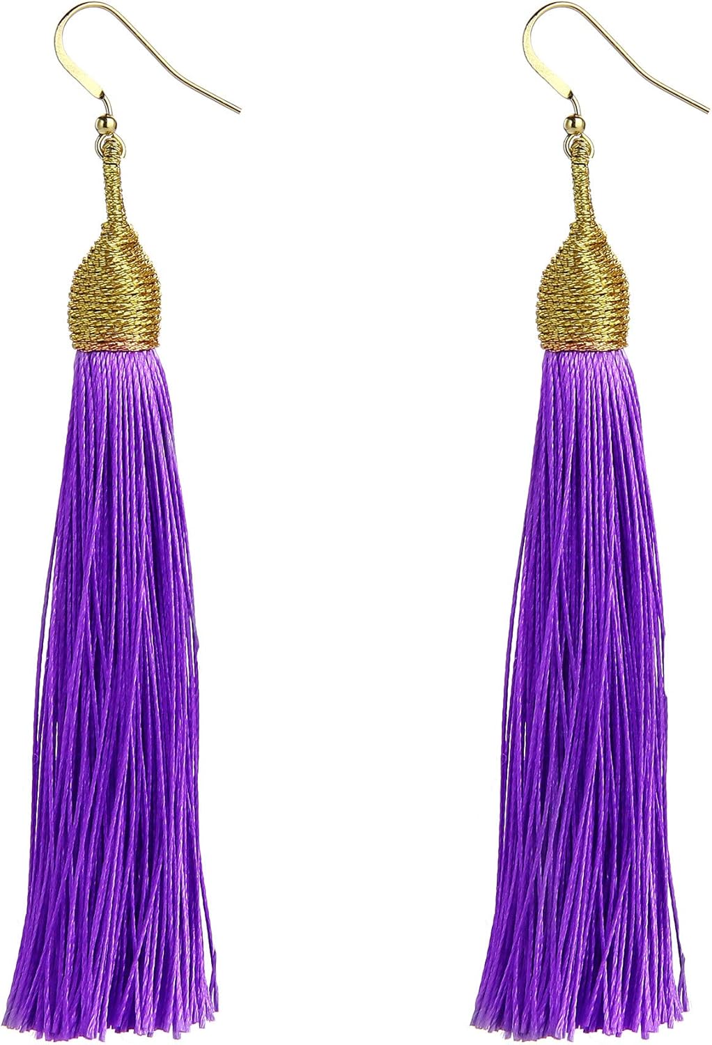 Download MELUOGE Gold Thread Women Tassel Dangle Earrings Silk Fringe Thread Drop Earrings Color Red