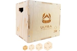 Ultra Fitness Gear Plyo Box - Wooden 3-in-1 Plyometric Jump Box for Training - Squat, Step Up, Box Jumps & More - Workout Box Size in S, M, L & XL - Home Gym Exercise Equipment