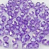 Pinhoollgo 500pcs 4mm Bicone Crystal Glass Beads Faceted Bicone Crystal Beads Bulk Glass Spacer Beads for Bracelets Necklace Pendants Earrings DIY Jewelry Craft Making(Crystal Purple AB)