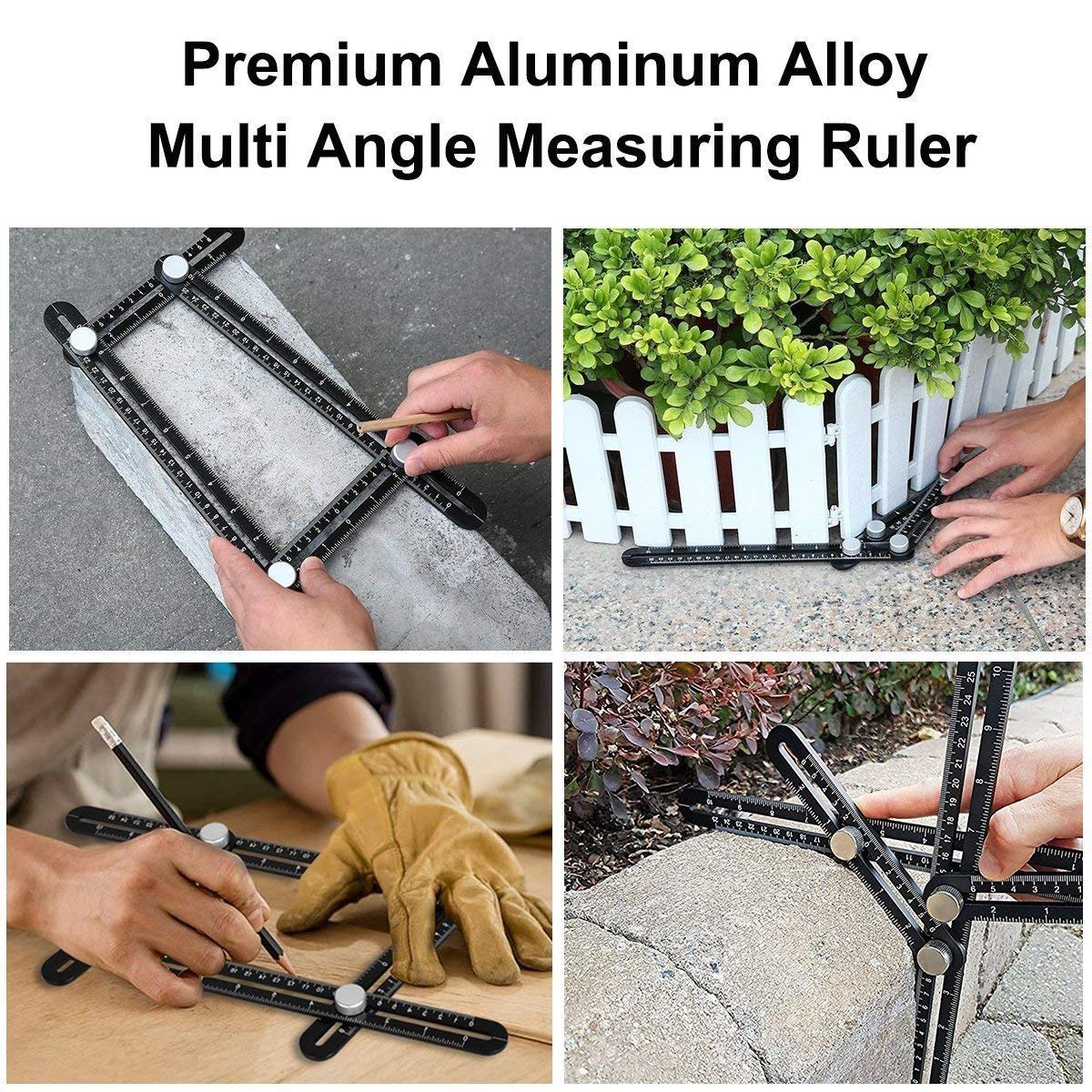 Multi-function Ruler, KeepTpeeK Angle Ruler Metal Angleizer Template Tool Full Metal Measuring Rules Layout Tool for Handymen Builders DIY Carpenters Craftsmen (10in+5in)