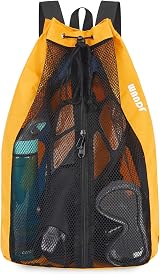 WANDF Swim Bag Mesh Drawstring Backpack Orange Beach Gym Gear