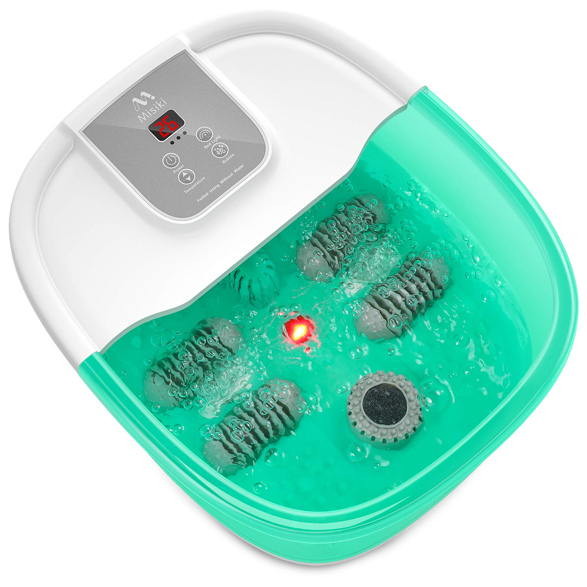 Foot Spa Misiki Foot Bath Massager with Heat Bubbles Vibration Red Infrared Light and Auto Shut-off, 4 Massage Rollers and Pedicure Stone for Tired Feet, Shiatsu Massage to Relieve Stress Muscle Pain
