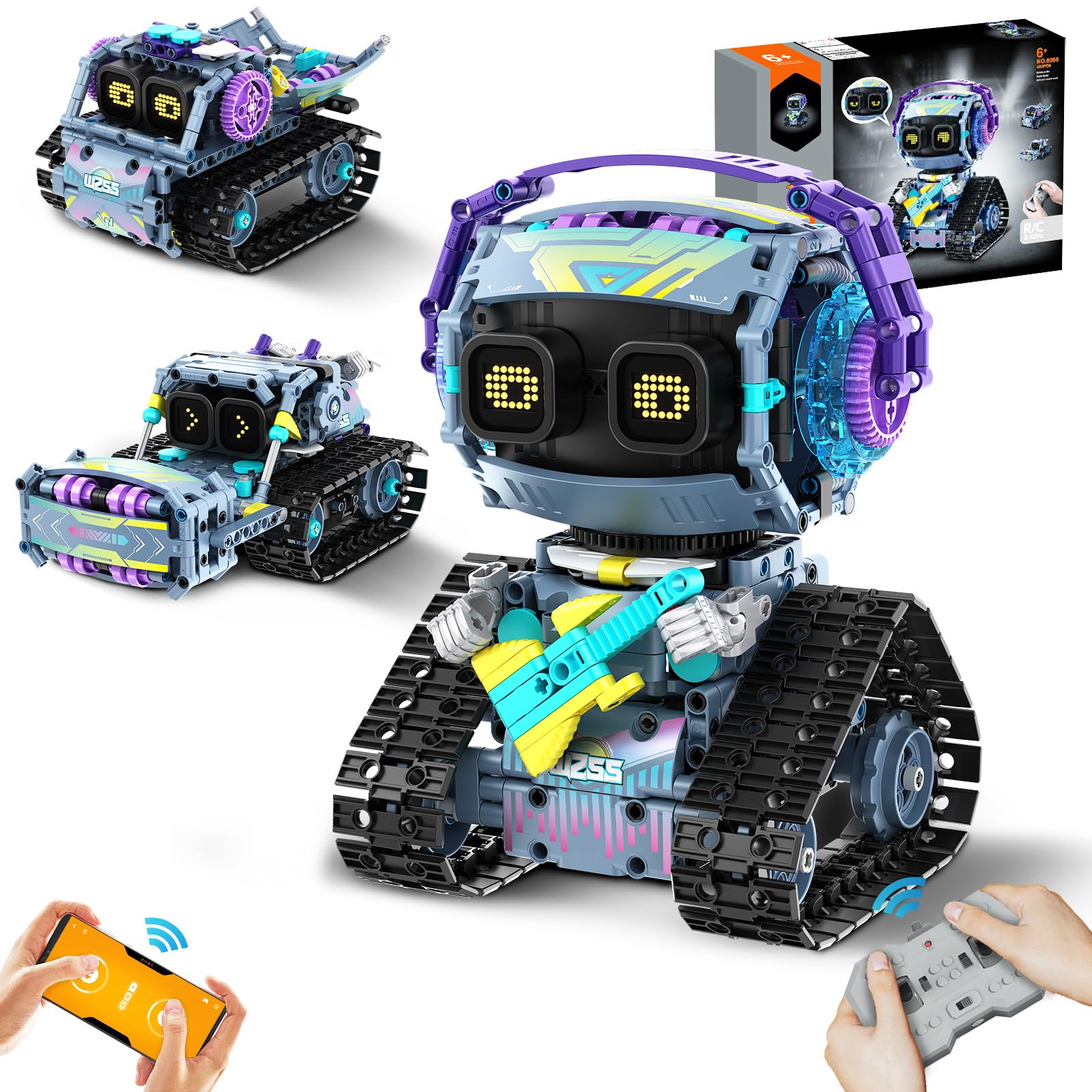 IKIDSUN 3 in 1 Robot Building Kit - App & Remote Controlled Robot with LED Eyes & Sound - STEM Toy for Kids Age 6+
