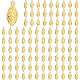 Ajcotahm 100 Pcs Gold Leaf Charms, 0.6 x 0.3 Inch Small Leaf Pendants Metal Gold Charms for Jewelry Making Necklace Bracelet Earring DIY Crafting Project