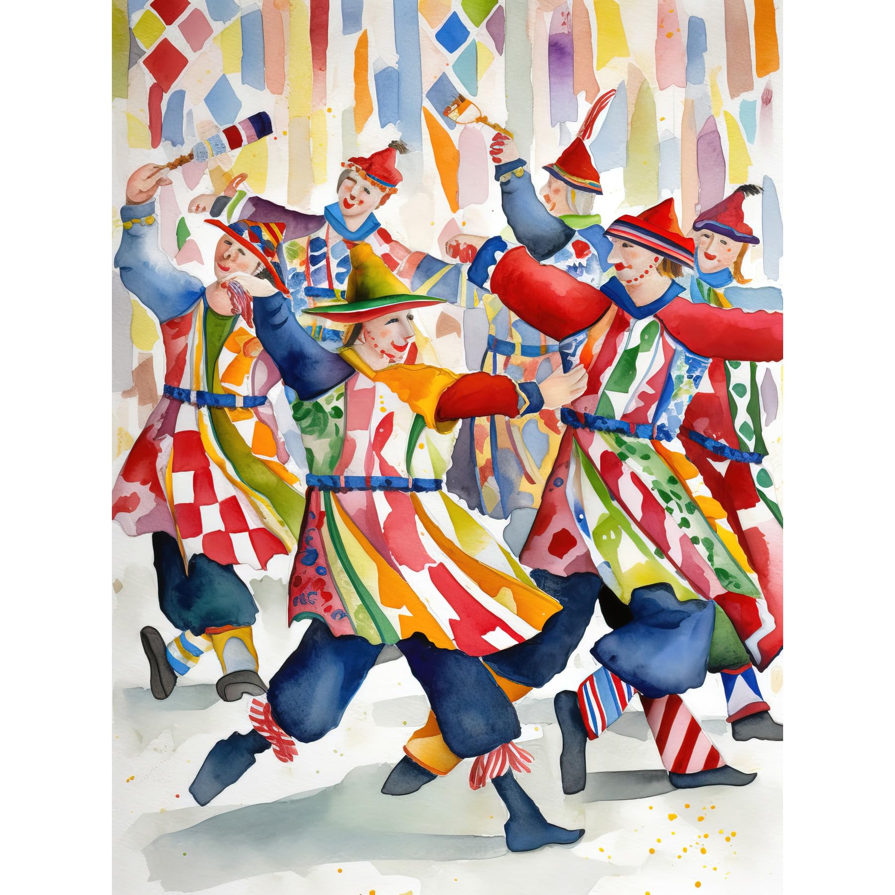Artery8 Morris Dancers Dancing Folk Art Watercolour Painting Extra Large XL Wall Art Poster Print