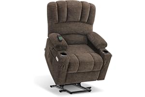 MCombo Power Lift Recliner Chair Sofa with Massage and Heat for Elderly People, USB Ports, Side Pockets, Fabric 7095 (Coffee,