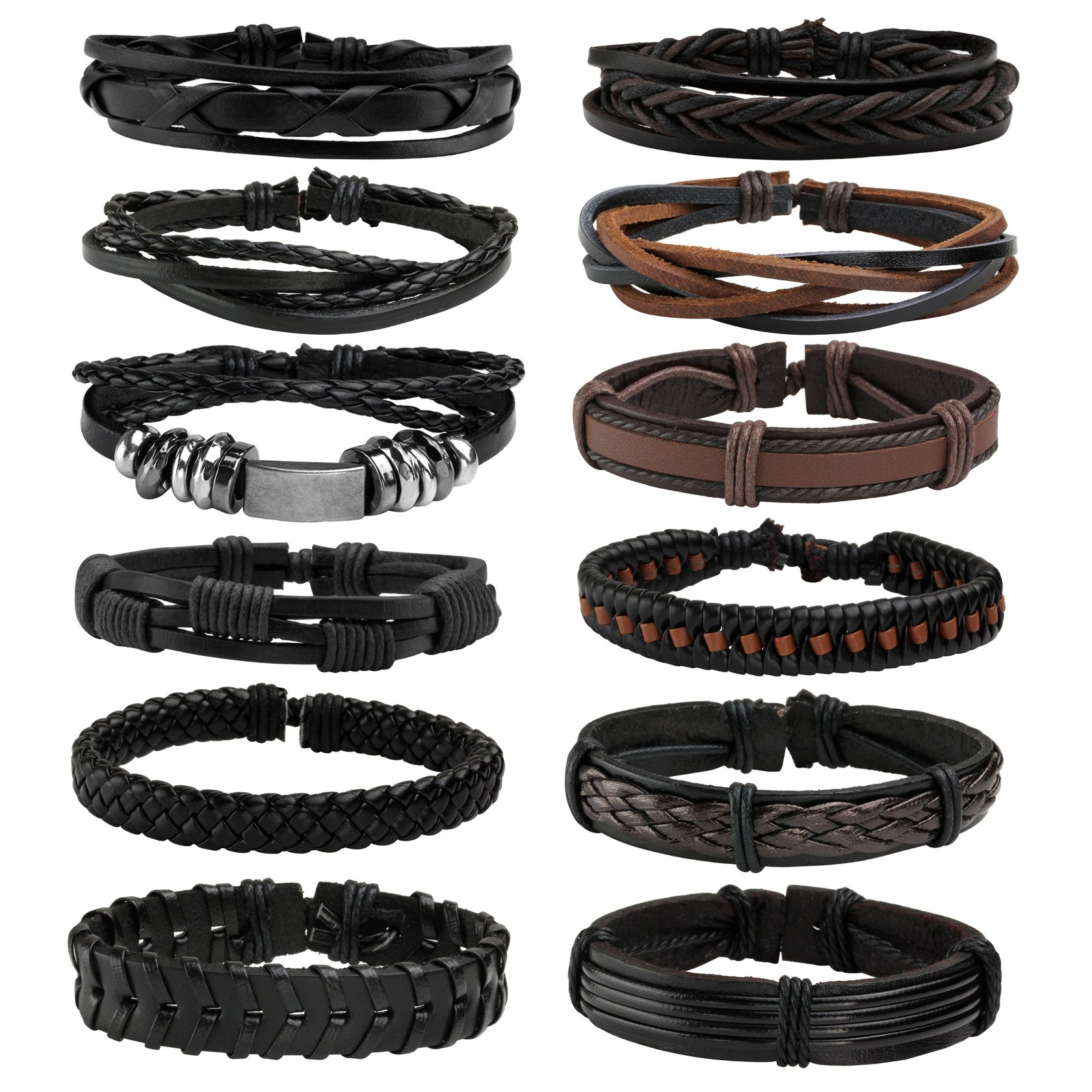 MILAKOO Punk Goth Braided Leather Bracelet for Men Women Woven Retro Wristband Cuff Rock Accessory — image 1