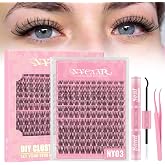 NYCAAR Lash Clusters Kit Wispy Natural Lash Extension Kit D Curl 144Pcs Fluffy Individual Lashes 8-18mm Anime Eyelash Extension Kit with Bond and Seal,Applicators DIY Lashes Kit at Home(NY03)