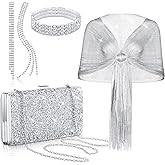 Tiamon 5 Pcs Rhinestone Jewelry Sets Shawls and Wraps Formal Clutch Purses for Women Evening Dresses Bridal Weddings(Noble)