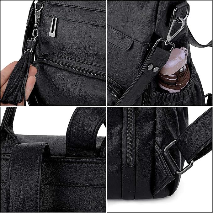 UTO Zaino ANTIFURTO Borsa donna elegante e semplice tasca posteriore con  cerniera e tasche laterali elastiche con Regalo portachiavi in Pelle  sintetica Nero Borse a zainetto Scarpe e borse berjaya.edu.my
