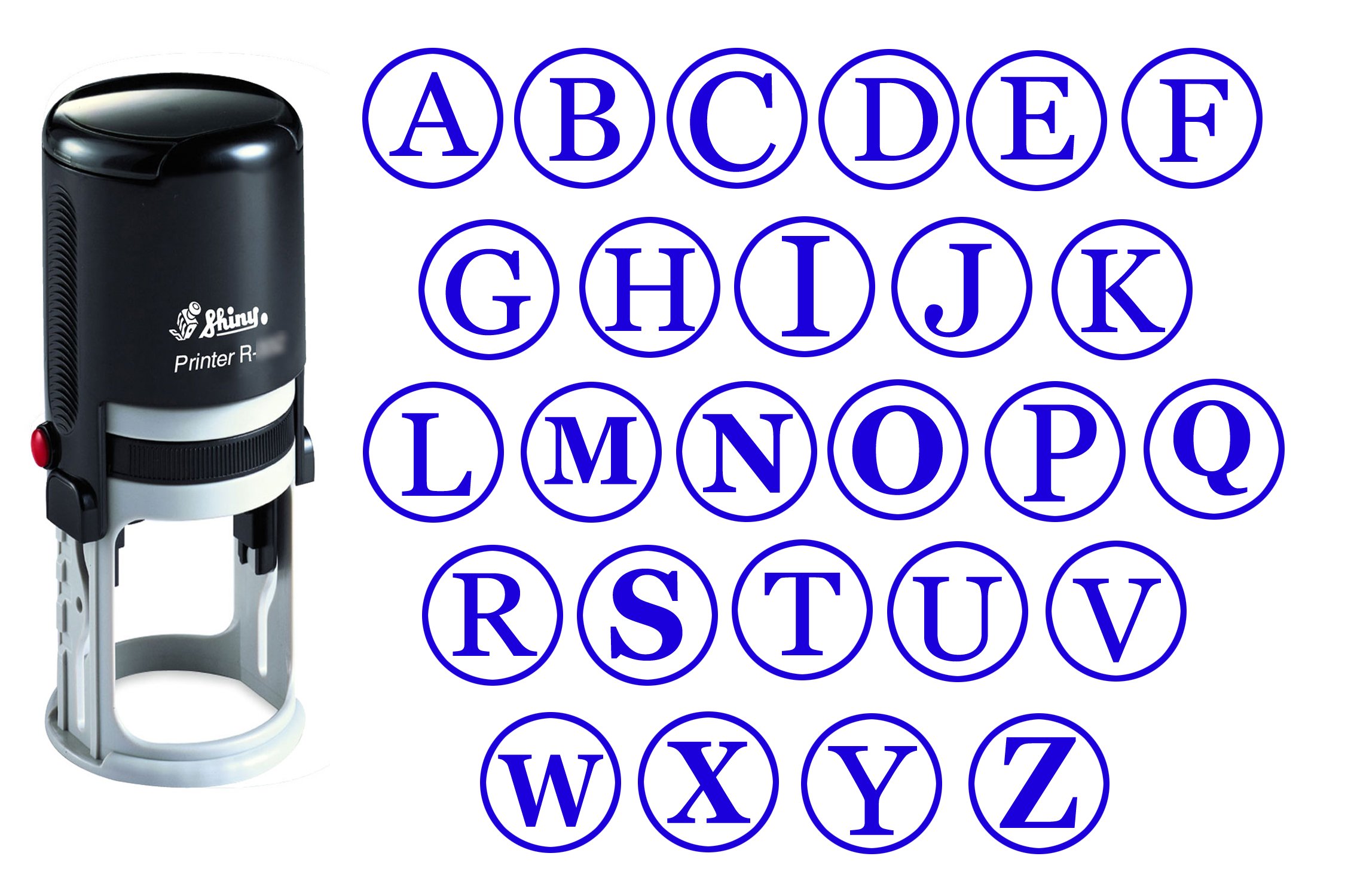 Custom A-Z Alphabet Stamp in Blue Ink Monogram Round Rubber Stamp Self Inking Initial Stamp Shiny Mini Stamper 20 mm