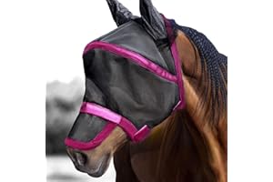 Harrison Howard Maskology Supreme Horse Fly Mask Stellar UV Protection with Detachable Nose Cover Well-Received 2-in-1 Mask Fuchsia Pink L Full Size