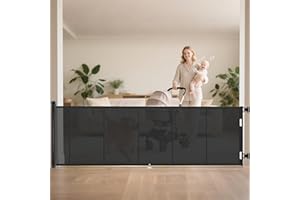 Miumoon 120 inch Retractable Baby Gates 42 inch Tall, Retractable Gate with Reinforced Strip Design to Prevent Crawling Through, 10 FT Extra Wide Retractable Dog Gate for Indoor/Outdoor