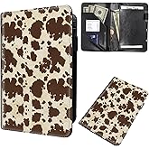 Server Book for Waitress, Waiter Book Server Wallet Fit Serving Aprons, PU Leather with Zipper and 7 Large Pockets Pen Holder for Checks Pen Holder Personal Organizer Wallet,Brown Cow Print Pattern