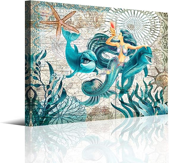 Amazon.com: Mermaid Canvas Wall Art for Bathroom Wall Decor, Modern