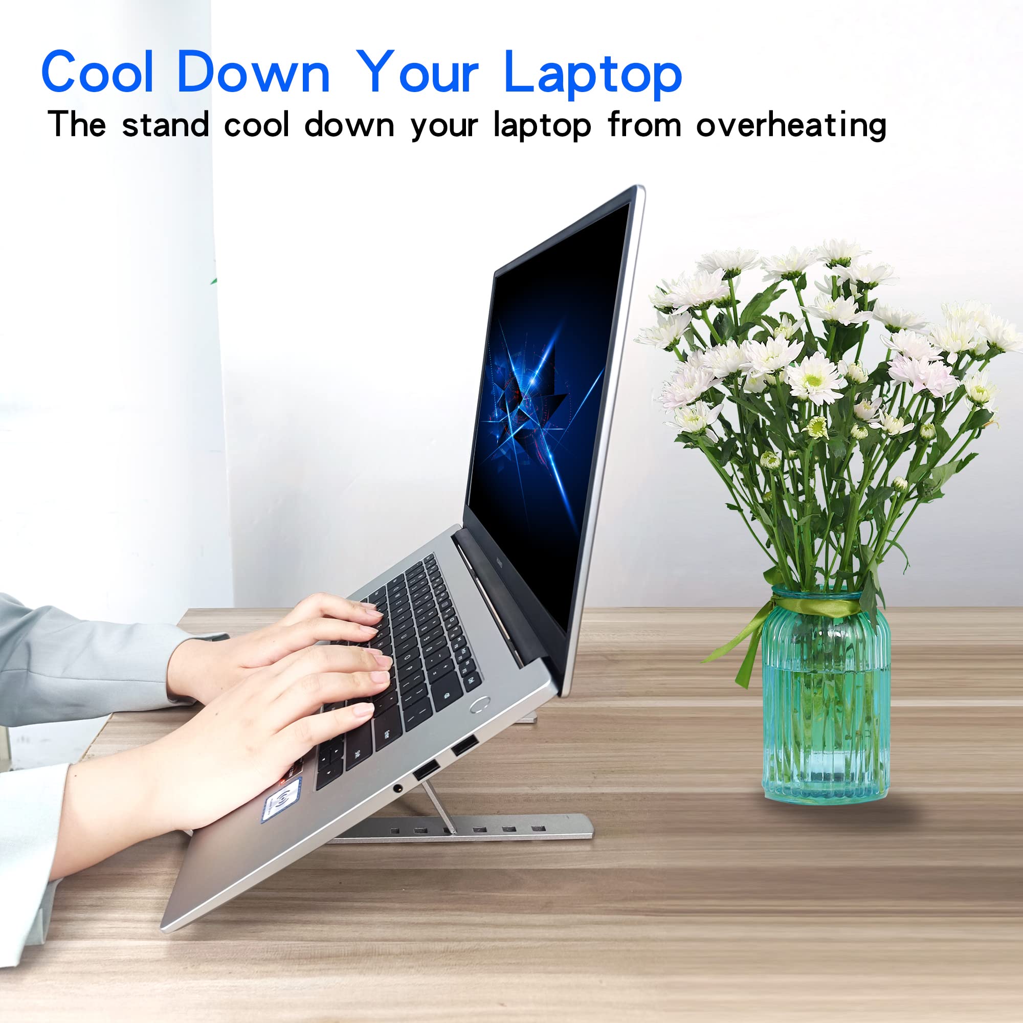 BONFOTO Laptop Stand for Desk, Adjustable Aluminum Foldable Portable Notebook Stand,Compatible with MacBook Air Pro, HP, Lenovo, Dell, More 10-15.6” Laptops and Tablets(Silver)