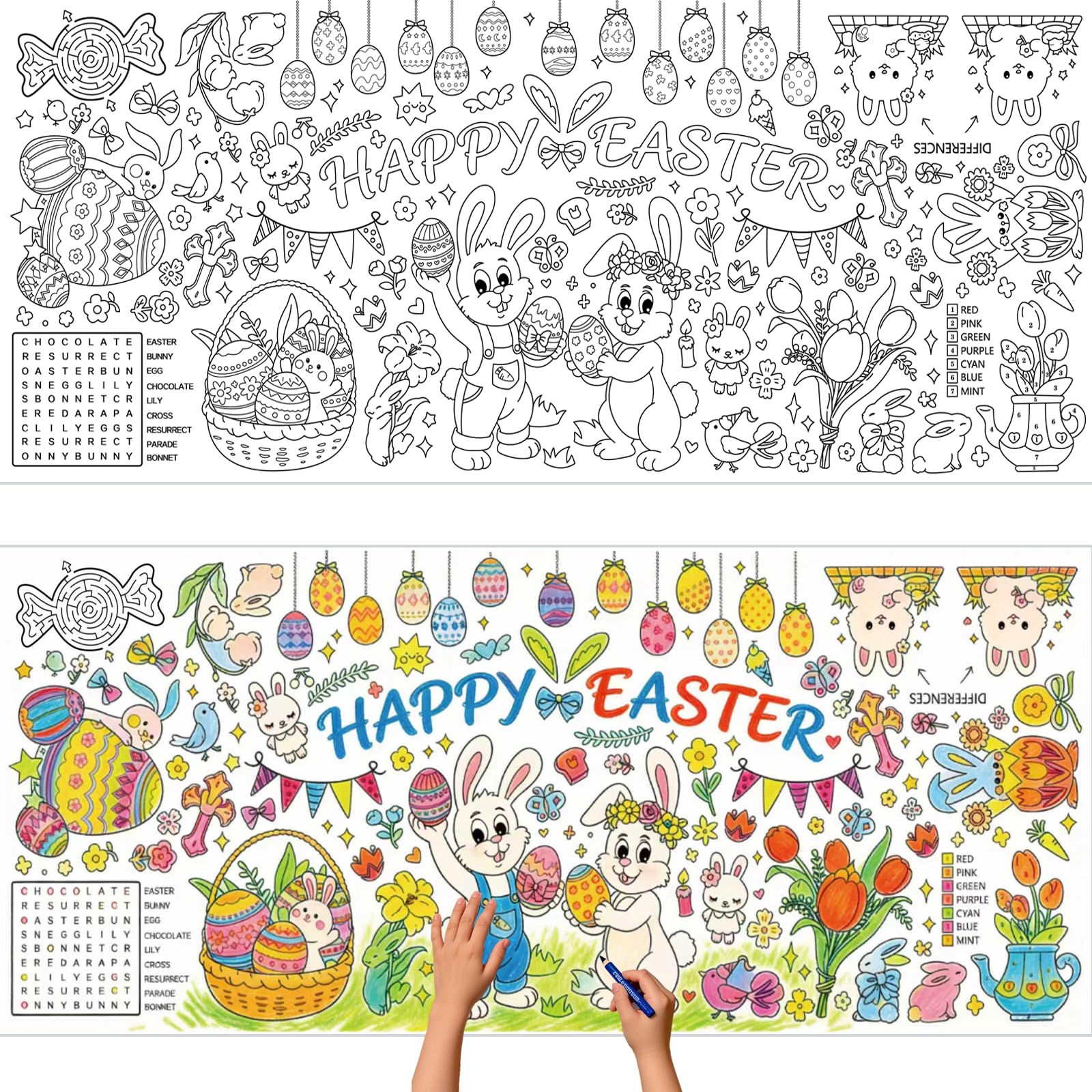 CAMOSE Easter Crafts for Kids,Easter Colouring Tablecloth Crafts for Kids, Giant 76x183cm Coloring Table Cloth Cover for Party Decorations, Activities Gifts (Easter B, 76x183cm (30x72 inches)) โ image 1