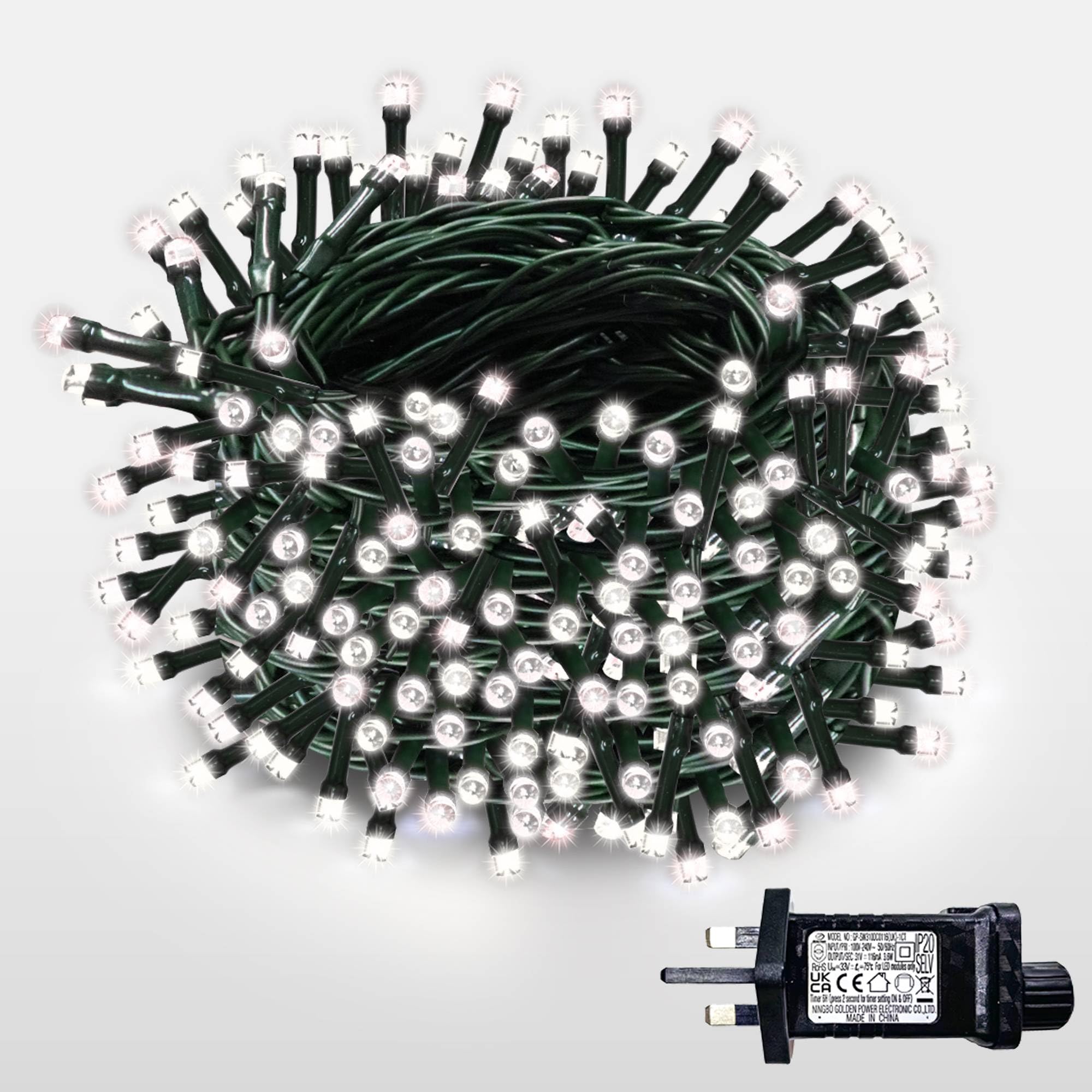 WISD Christmas Tree Lights - 200 LED 22.8M Dimmable Xmas Fairy Lights on Green Cable with 12 Modes, Timer and Memory - Plug in String Lights for Indoor Outdoor Garden Bedroom Party Decor (Cool White)