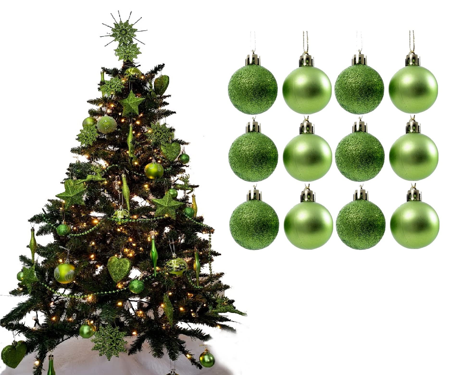 Simply Products Christmas Tree Decoration Baubles 3.8cm - Great Christmas Tree Hanging Ball Decorations, Matte & Glitter Baubles Pack of 12-3.8cm (Lime Matte & Glitter)