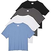 Real Essentials 4 Pack:Women's Lettuce Trim Ribbed Knit Short Sleeve Crop Tops Shirts Casual Summer Going Out T-Shirts
