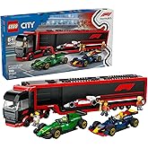 LEGO City F1 Truck with RB20 & AMR24 F1 Car Toys - Model Car Building Toy Set for Kids, Boys and Girls, Ages 8+ - Formula 1 Collectible for Fans - Gift Idea for Birthdays - 60445