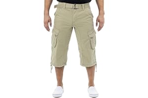 X RAY Men's Belted Tactical Cargo Long Shorts 18" Inseam Below Knee Length Multi Pocket 3/4 Capri Pants